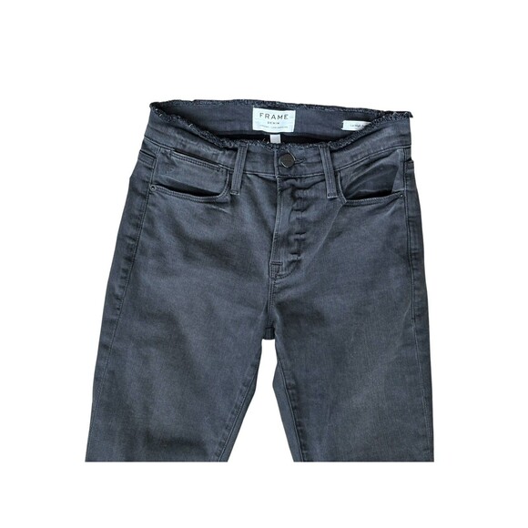 Frame Le High Skinny Jeans Women's Size 25 Black Stretch Raw Edge Waist and Hem - Picture 2 of 13